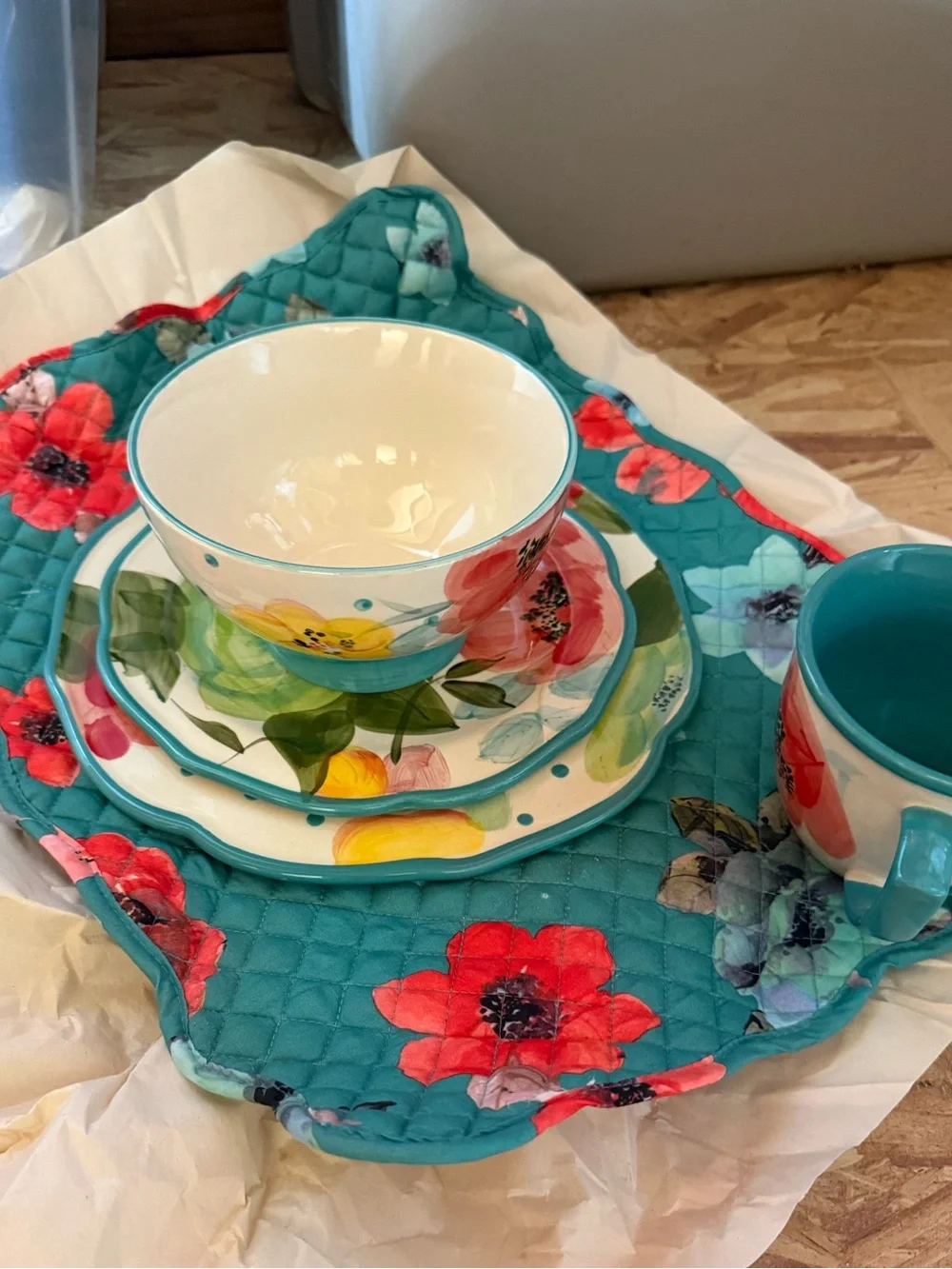 NWOT The Pioneer Woman Vintage Bloom 12-Piece Dinnerware Set, Turquoise Set #3